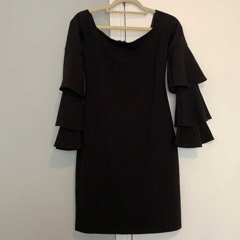 Black bell sleeve off the shoulder dress